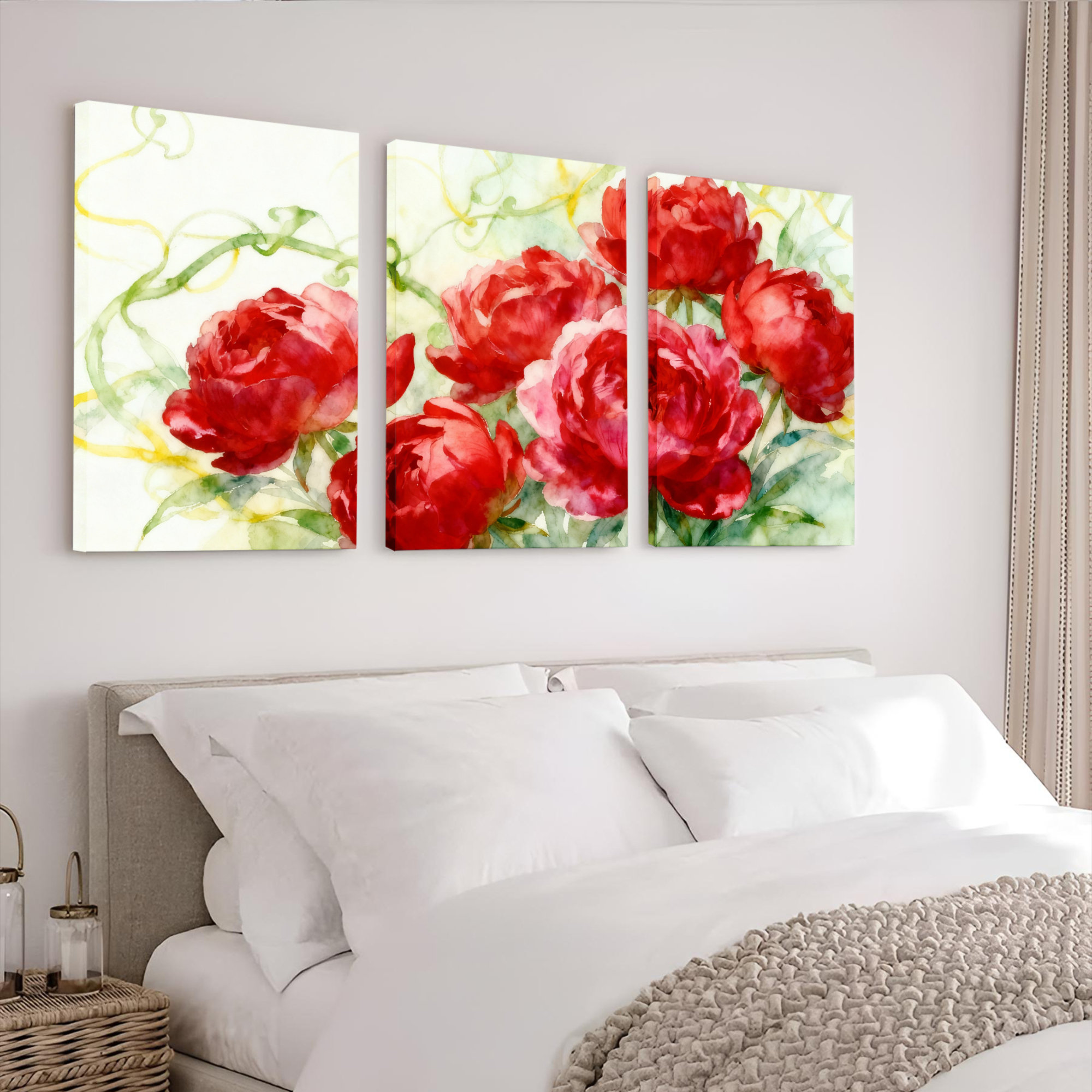 Winston Porter Red Roses Watercolor Floral Canvas Wrapped Wall Art, Oil ...