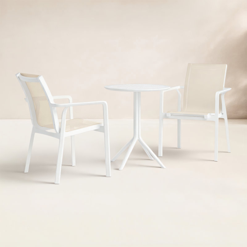 Ensemble bistro rond pour 2 personnes avec chaises élingues Sonoma, Blanc/taupe