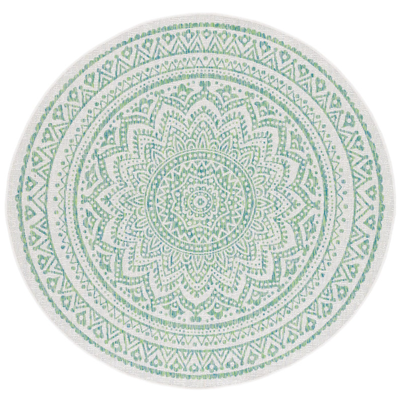 Tapis intérieur / extérieur ivoire / vert Elida, Rond 6 pi 7 po