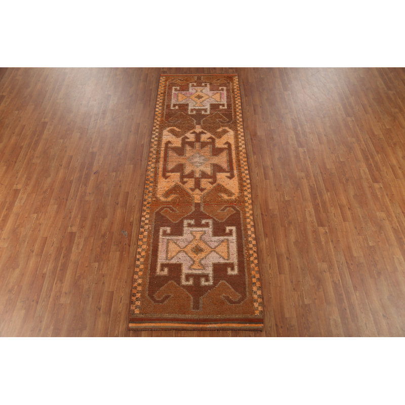 Tapis turc brun et orange en laine Oushak