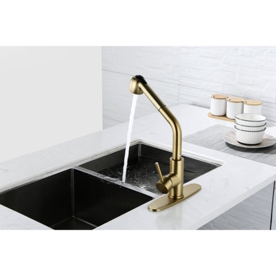 Stainless Steel Gold Kitchen Tap With Pull-Out Spray Head - Water Saving Feature Faucet Simple And Fresh Design For Easy Matching Sinks