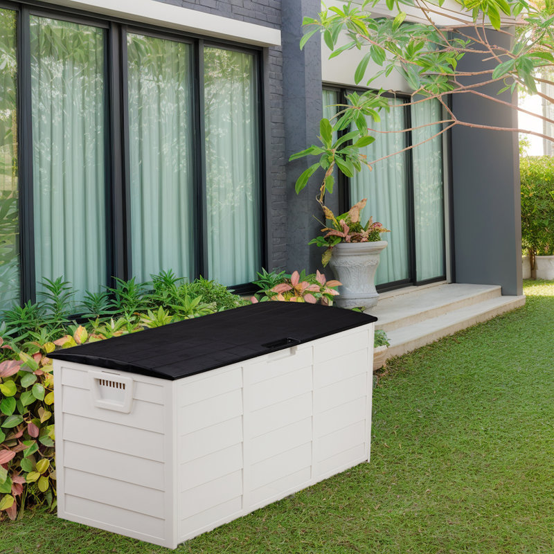 75 Gallon Lockable Cabinet Deck Box, White/Black