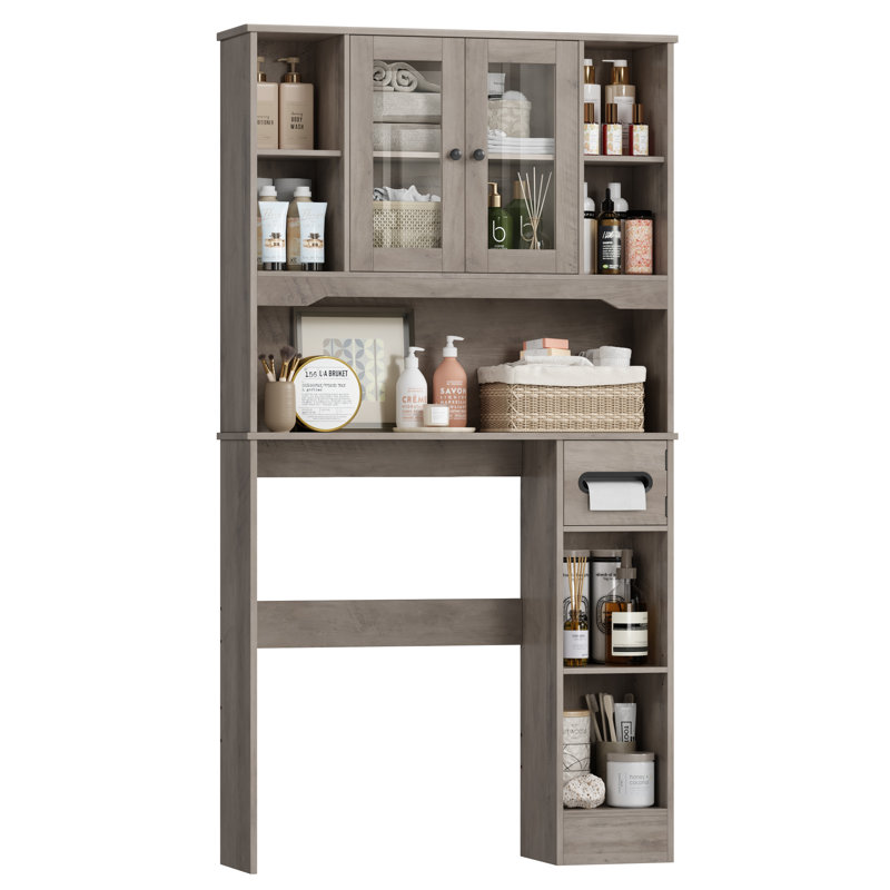 Over-Toilet Storage Cabinet, Bathroom Organizer With Adjustable Shelf & Built-In Tissue Holder, Gray