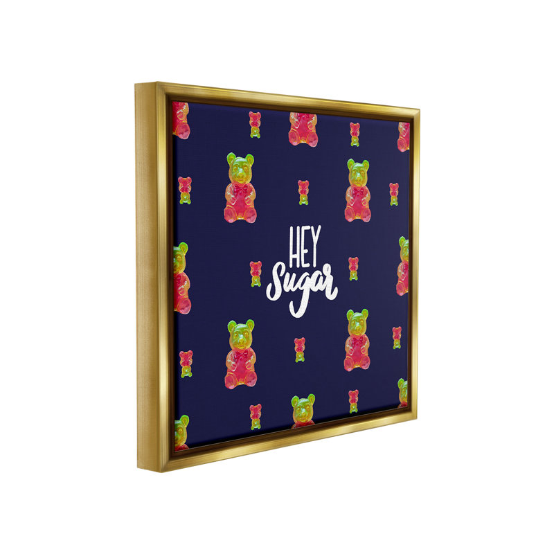 "Hey Sugar Candy Bear" par Amelia Noyes sur toile, Cadre flottant métallique doré, H 25 po x l 25 po