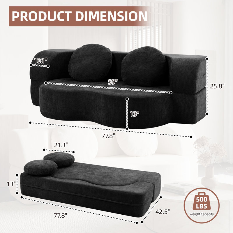 Canapé-lit convertible 77,8 po, Black