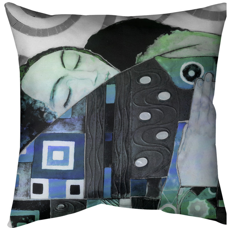 Coussin de jeté, 14 po x 14 po, Bleu / dégradé vert, Faux lin
