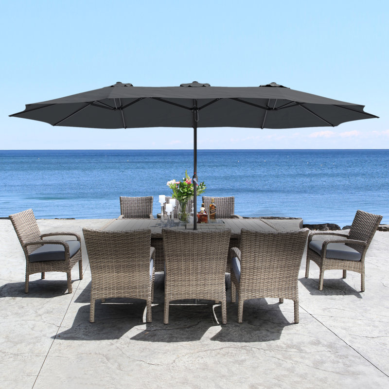 15 Ft Dark Gray Steel Market Patio Umbrella with Base