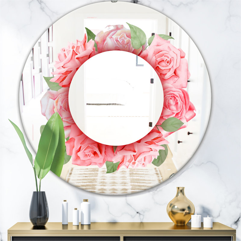 Miroir d'appoint Roses Leaves Farmhouse, H 23,6 po x l 23,6 po