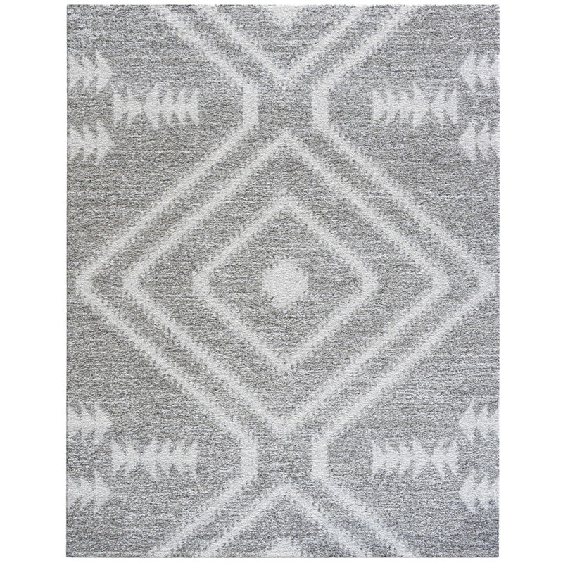 Tapis à poils longs gris et ivoire Garcia, Rectangle 7 pi 10 po x 10 pi 10 po
