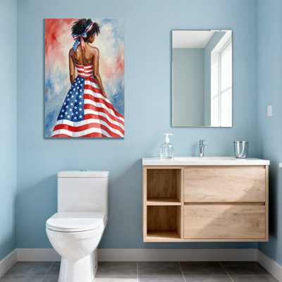 Fashion American Flag Dress Woman Back View