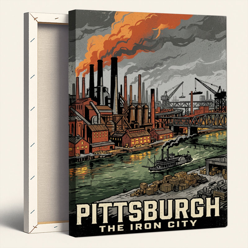 Ensemble de 1 tableau sur toile représentant une ville industrielle, 30"H x 20"W, Wrapped Canvas