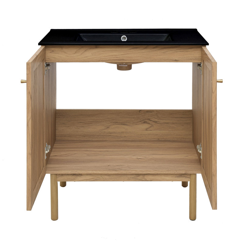 Meuble-lavabo autoportant de 30 po en chêne doré Classe avec comptoir noir à 3 trous Class, Noir, noir, noir, noir, 8 po