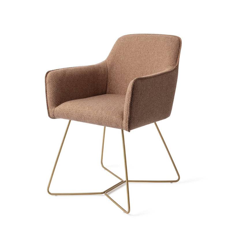 Dashall 123.19cm H Polyester Upholstered Metal Armchair, Brown, Gold