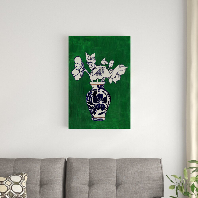 Marine Bouquet et vase - peinture sur toile tendue, H 30 po x l 20 po