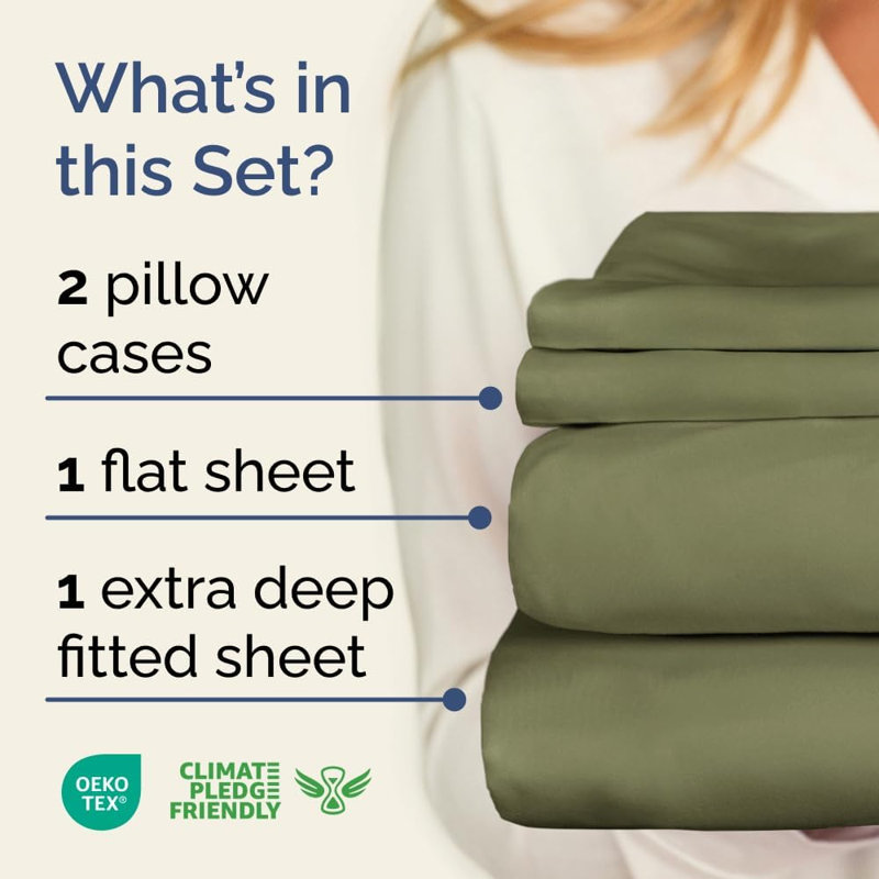 Extra Deep Pocket Sheet Set, Cooling & Breathable Bed Sheets, Soft Hotel Luxury Bedding, Fits 18–24 Inch Mattress, Sage Green