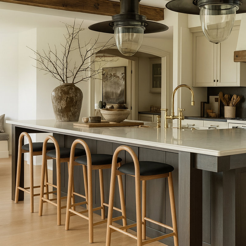 Calvin 27" Counter Bar Stool, Black Vegan Leather, Natural