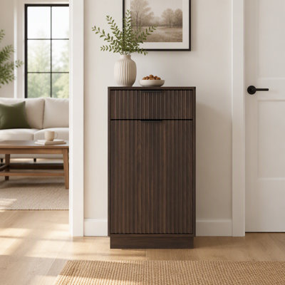 Armoire poubelle inclinable 10 gallons Woodgrain avec tiroir à texture ondulée et bac coulissant