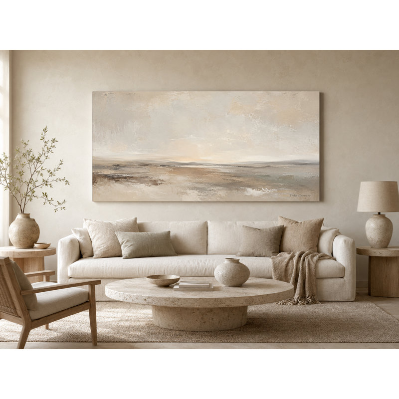 Neutre, aube beige, paysage abstrait enveloppé Iraima, 55" W x 27.5" H x 1.5" D
