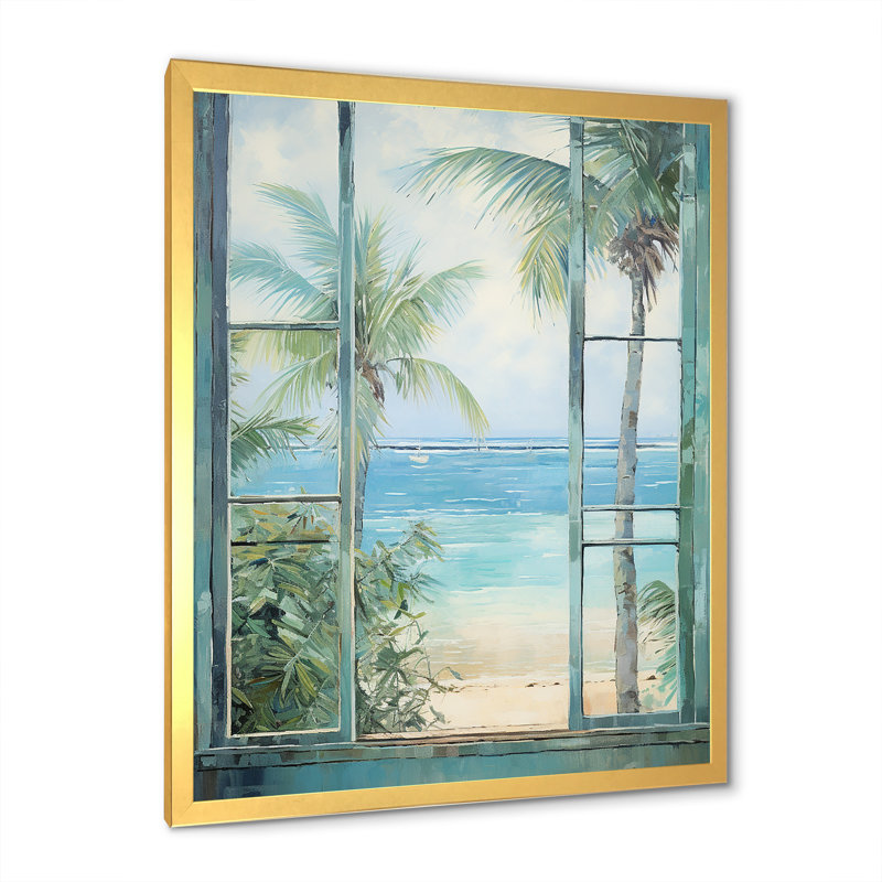 «Tropical beach Windows horizon I» - Impression sur toile côtières, H 40 po x l 30 po x P 1,5 po, Cadre doré simple