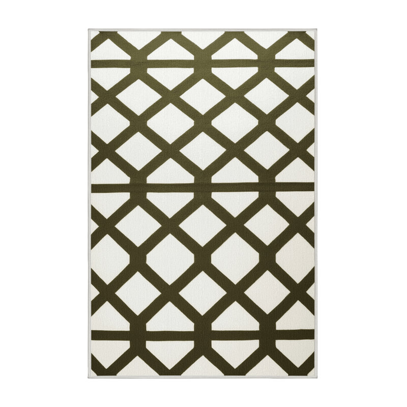 Machine Washable Trellis White Area Rug, Rectangle 6' x 9'