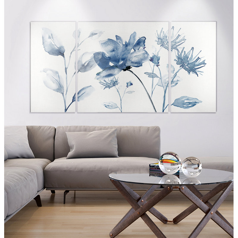 " Translucent Blues II " 3 - Pieces, 32" H x 64" W x 1.5" D