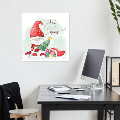 Let It Snow Snowman Gnome Whimsical Abstract Contemporary Winter Landscape Wall Art Print