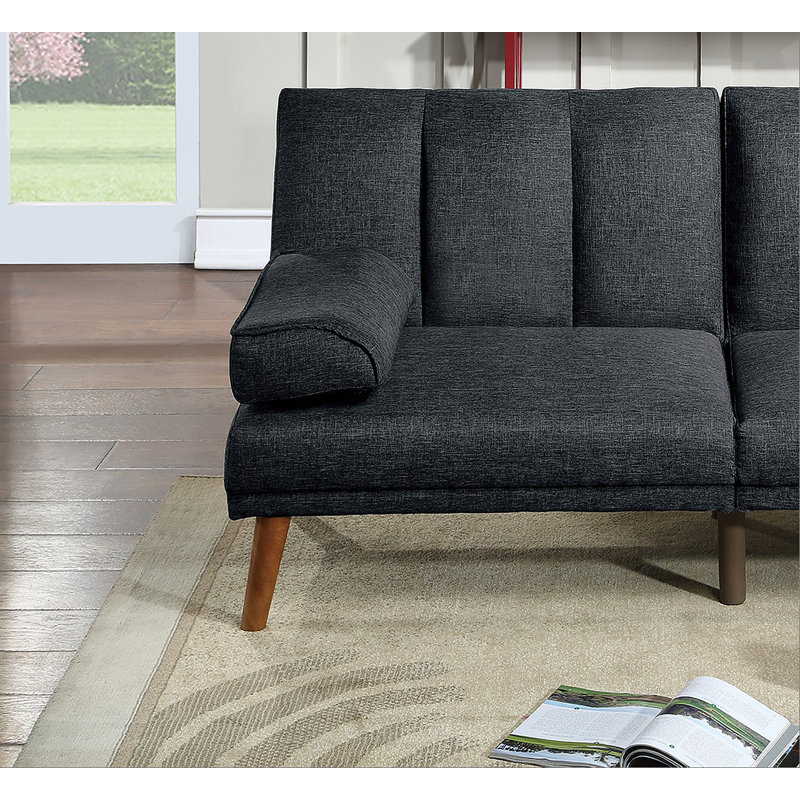 Canapé-lit ajustable en polyfibre noir avec pieds en bois massif et canapé moelleux