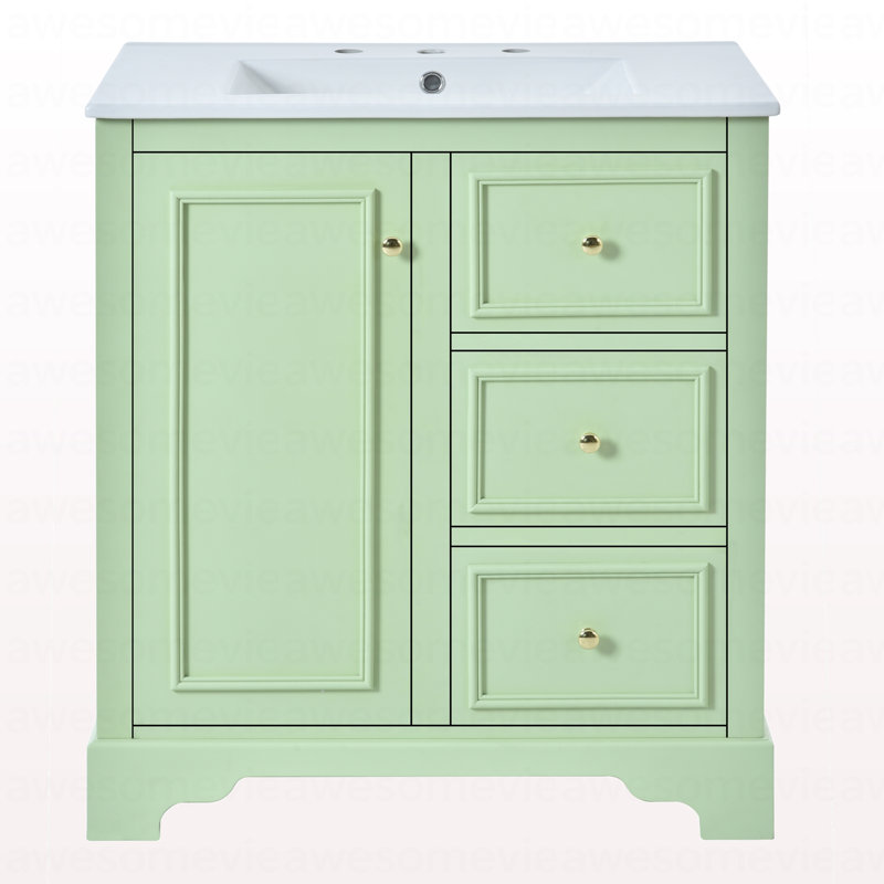 Armoire de meuble-lavabo 30 po avec lavabo en céramique, 3 tiroirs et tablettes réglables