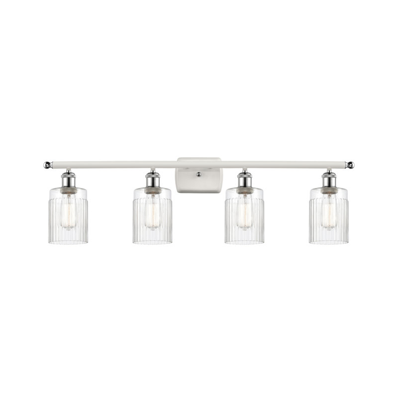 Éclairage pour salle de bain 4 lumières Caplinger, Ampoule DEL 6 watts Vinage, Transparent, Blanc / chrome poli