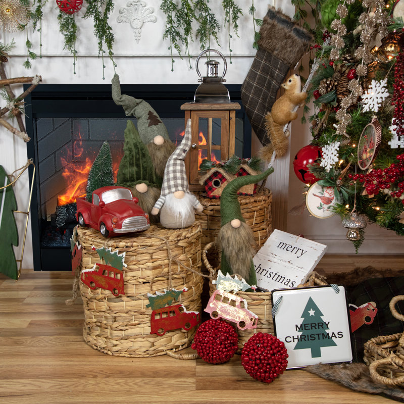 Rustic Red and Black Buffalo Plaid Birdhouse Ornament Set