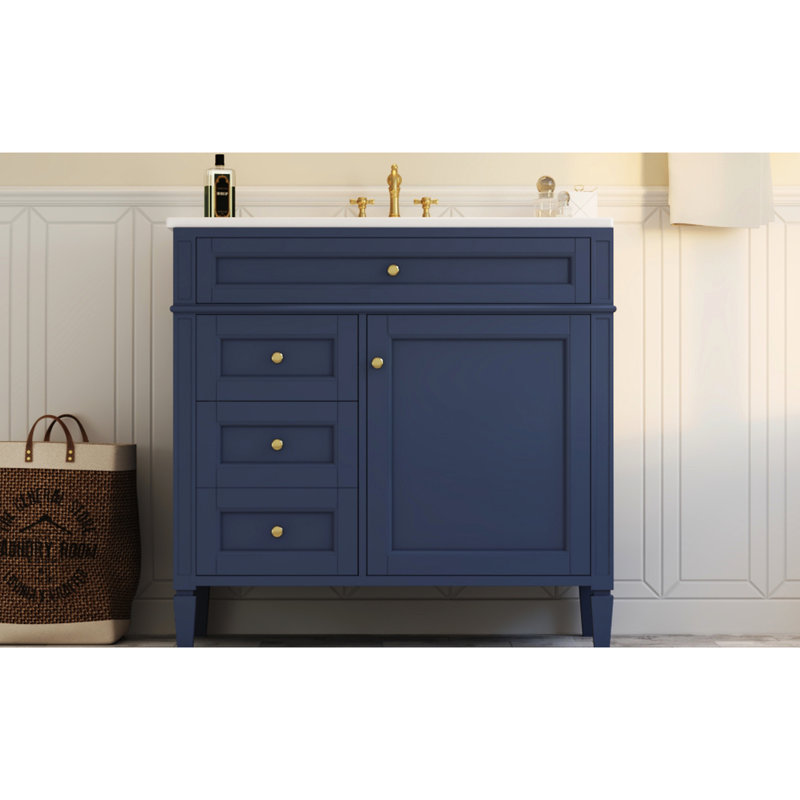 Meuble-lavabo de salle de bain bleu 36 po avec lavabo 36 po, 2 tiroirs et système efficace, rangement chic et élégant, attrait élégant