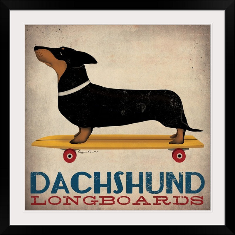 «Dachshund Longboard» par Ryan Fowler, impression, H 20" x l 20" x P 1", Cadre noir