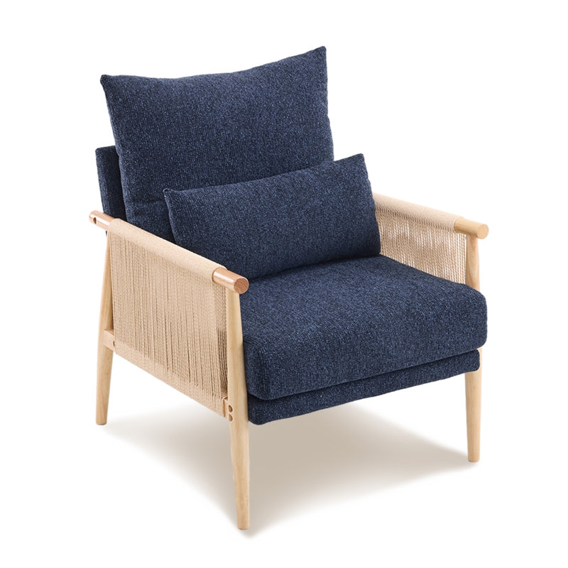 Fauteuil d'appoint 2 pièces en chenille bleue avec coussin, Bleu