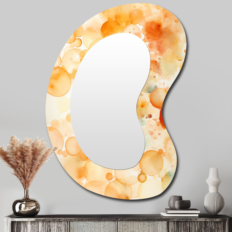 Friedburg Sunset Reverie Abstract Collages I - Abstract Collages Asymmetrical Mirror, Orange Unique Shape Unique Wall Mirror, Printed Metal Art