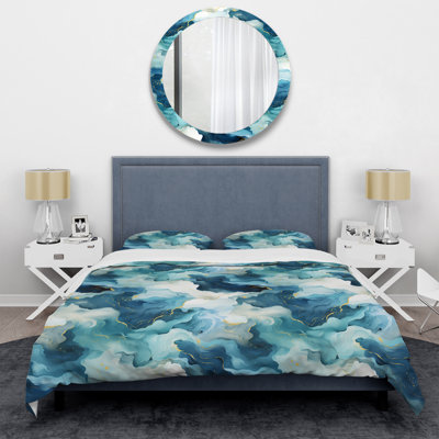 Ensemble de housse de couette en marbre Zen II bleu et blanc Zen