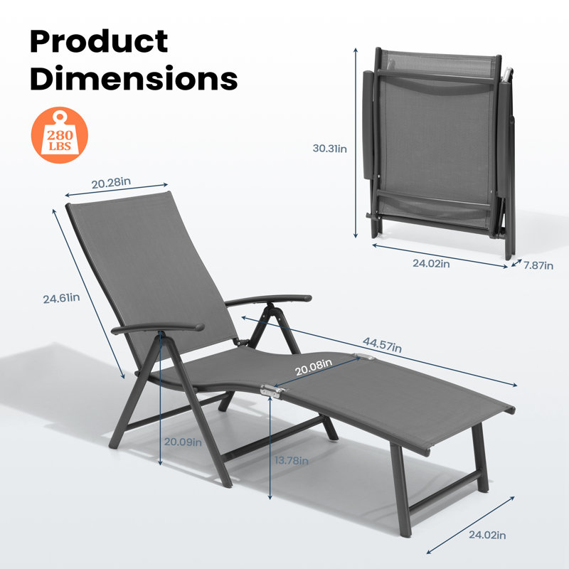 Gray Aluminum Adjustable Outdoor Chaise Lounge Set with Arms