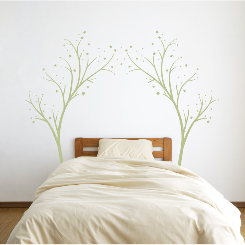 Décalcomanie murale arbres étoiles, H 80 po x l 99 po x P 0,01 po, Céladon