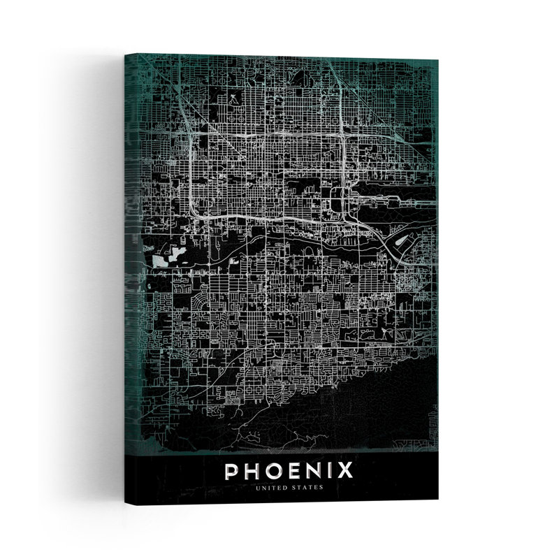 Phoenix Arizona Map Retro Vintage City Wall Art Print 1 Piece Wrapped Canvas Wall Art, 91.44cm H x 60.96cm W
