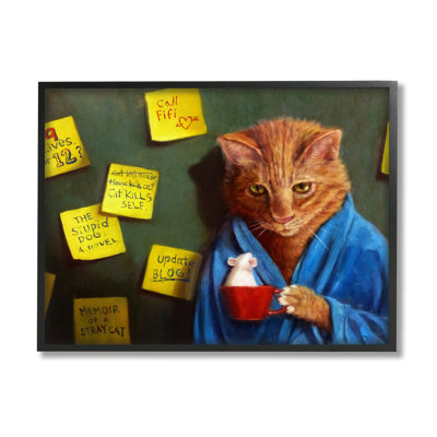 «Funny Cat Morning Coffee Memo Reminders», art de la giclée noire encadrée par Lucia Heffernan