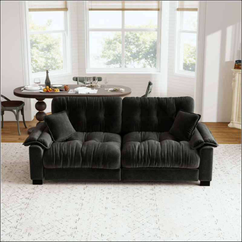 Canapé moderne plissé en chenille 3 places avec support à ressorts durable et coussins en mousse épaisse et dense