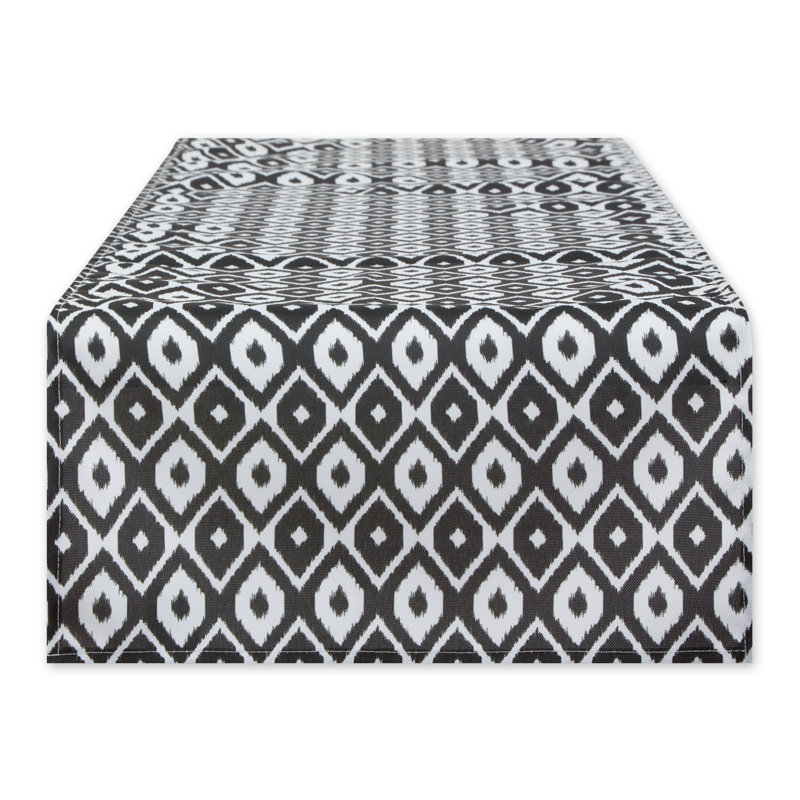 BLACK IKAT OUTDOOR TABLE RUNNER 14X72
