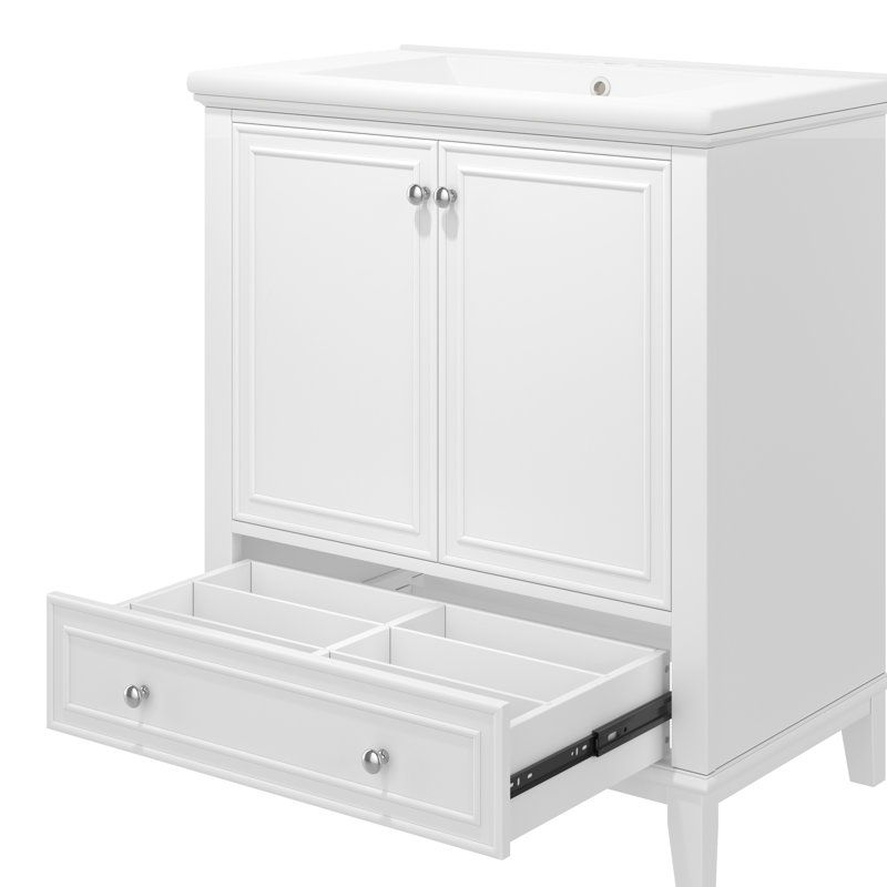 Meuble-lavabo blanc, meuble-lavabo multifonctionnel en bois massif avec tablette et plateau de rangement fonctionnel, Blanc