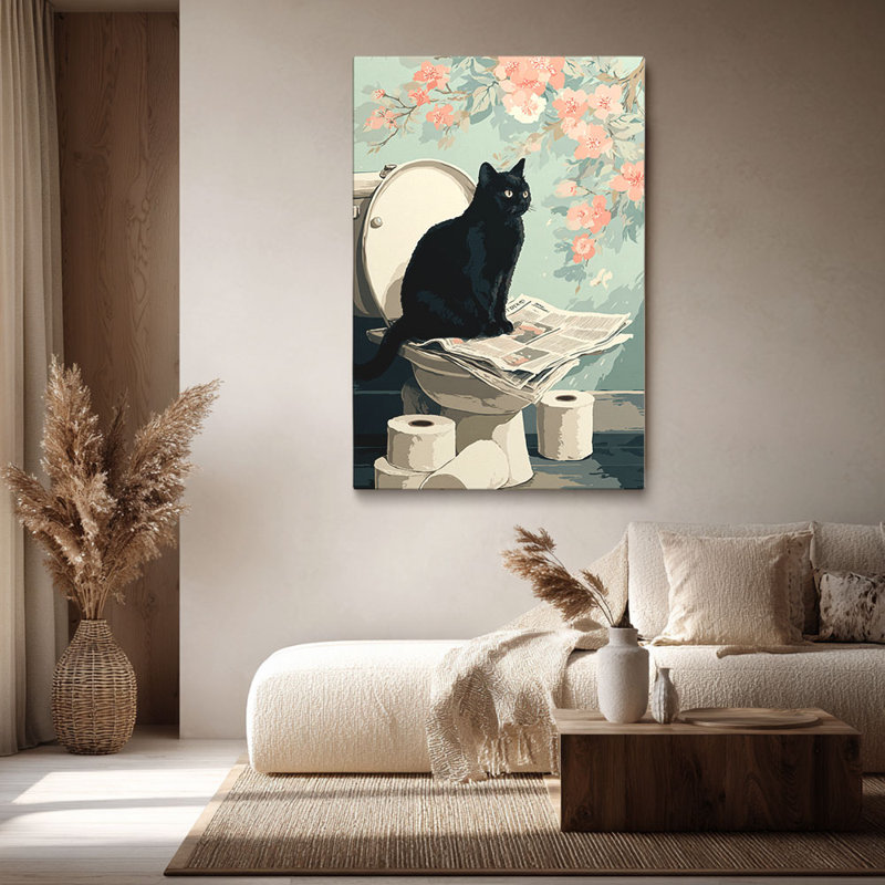 Art de la salle de bain, scène amusante de chat prêt à être accroché - salle de bain, H 18 po x l 12 po