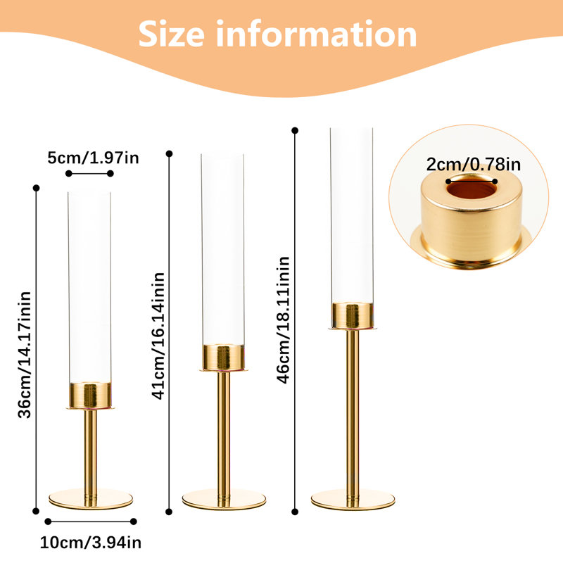 6 Piece Gold Acrylic & Metal Candle Holder Set, Modern Tabletop Centerpiece Decor for Home Wedding Party, 6pcs