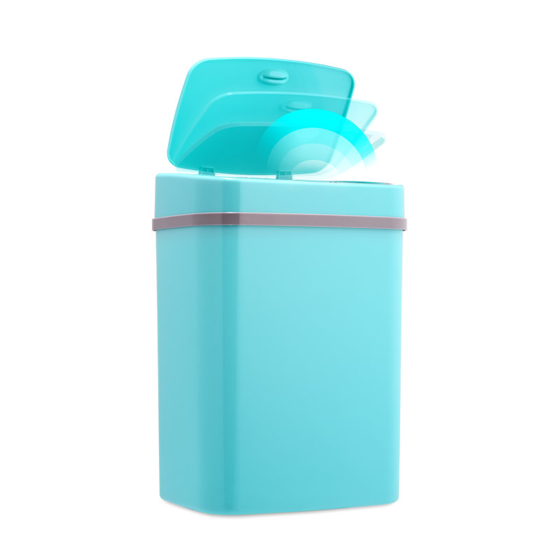 Nine Stars 3.2 Gallon Plastic Motion Sensor Trash Can, Teal Blue