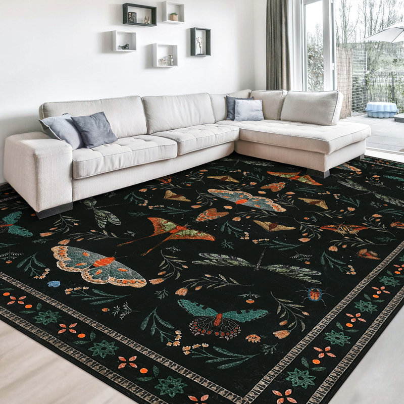 Tapis de salon Vintage, Noir, Rectangle 9 pi x 12 pi