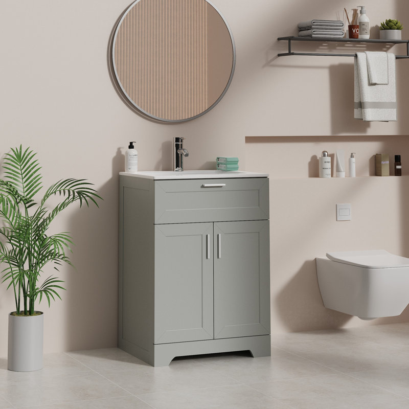 24" Bathroom Vanity Cabinet Base Only, Sink not Included, Gray, 24"