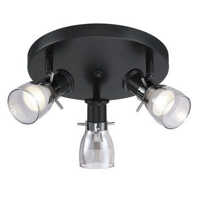 Flsnt 3-light Track Lighting Fixtures Ceiling, Matte Black Round Directional Ceiling Spotlight,for Living Room, Kitchen, Rotatable Heads, 24w, 3000k, 1350lm