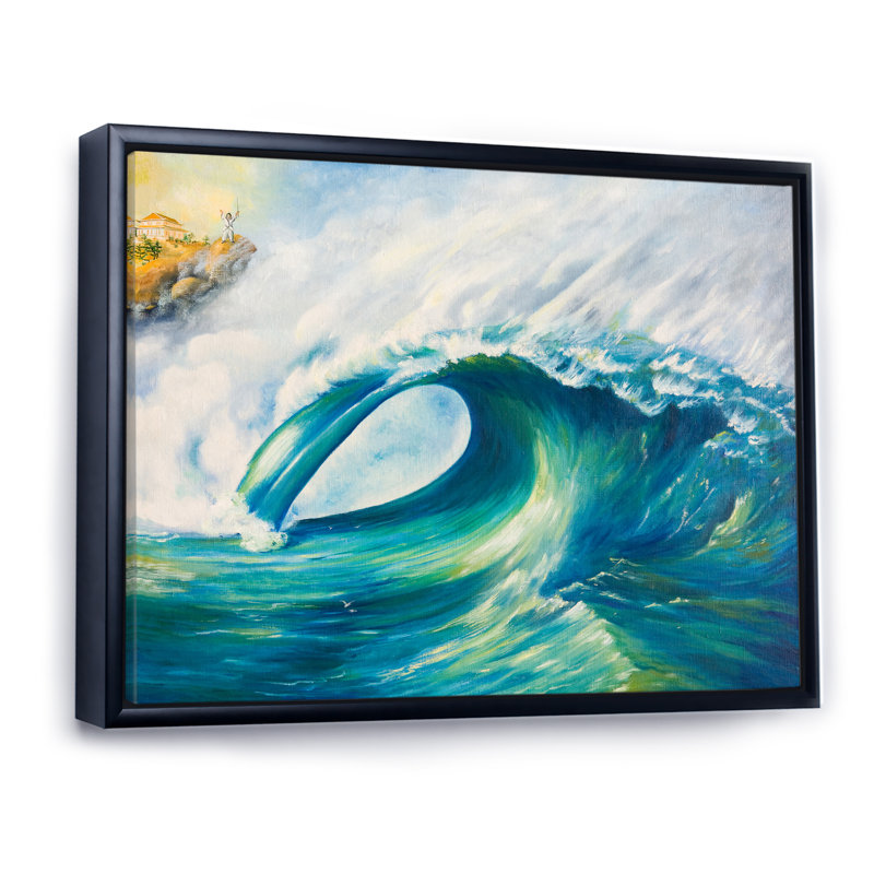 Tsunami - reproduction sur toile, H 12 po x l 20 po x P 1 po, Cadre flottant noir