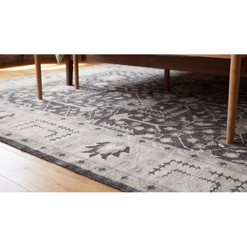 Tapis gris contemporain en laine noué à la main, 8 pi x 10 pi